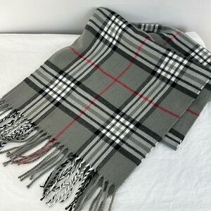 Italian Design Cashmere Viscose Blend Gray Tartan Scarf